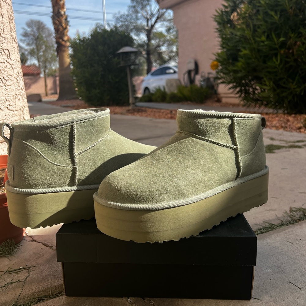 UGG Olive Suede Platform Ankle Boots